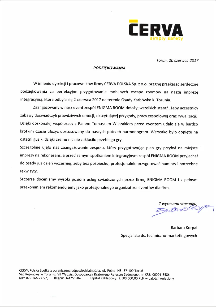 Referencje od firmy Cerva